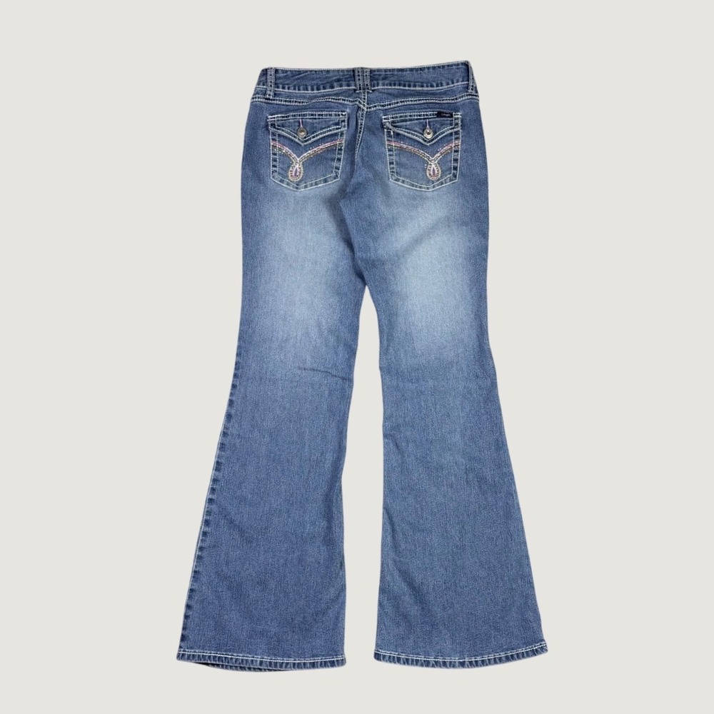 Angels Jeans Womens Size 9 Flare Leg Medium Wash Embroidered Sequin Y2K Denim